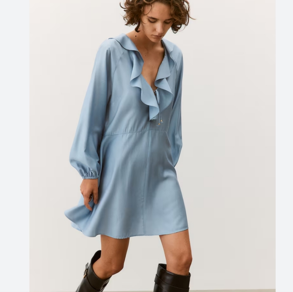 H&M Flounce Trim Dress | Dusty Blue
